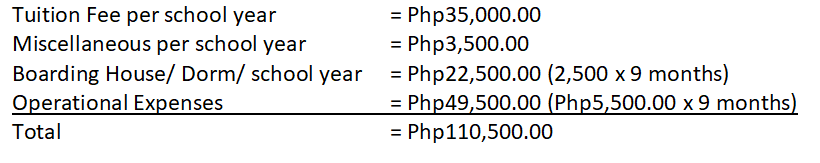 Tuition fees and school expenses for seaman