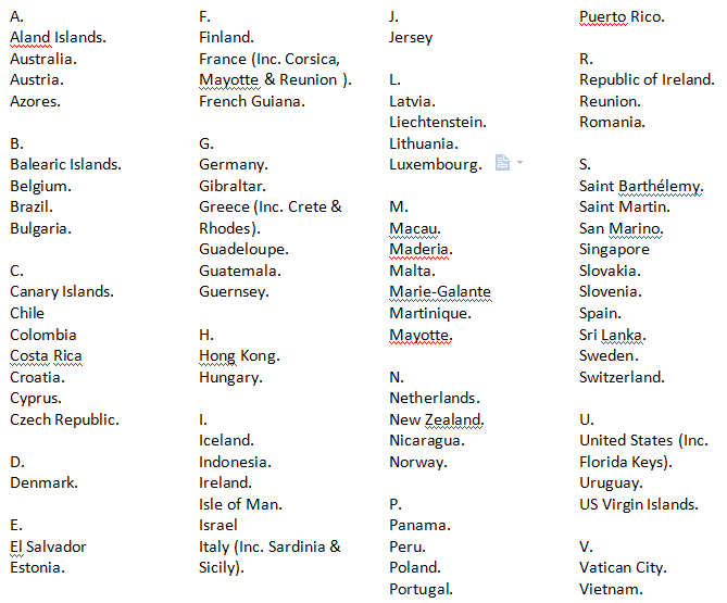 71 Go Roam destination countries for My Three SIM cards