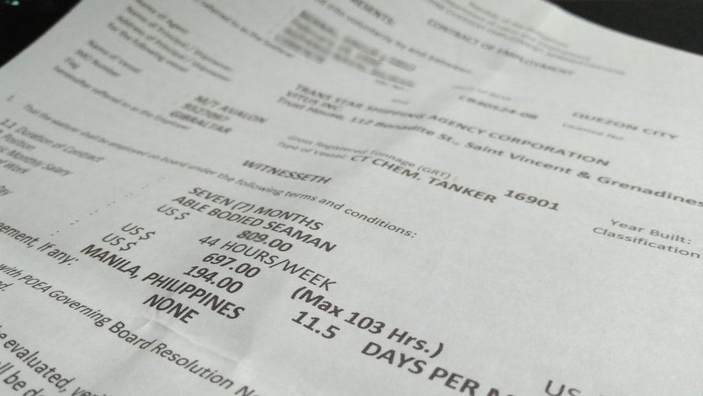 Sample of employment contract of an able seaman