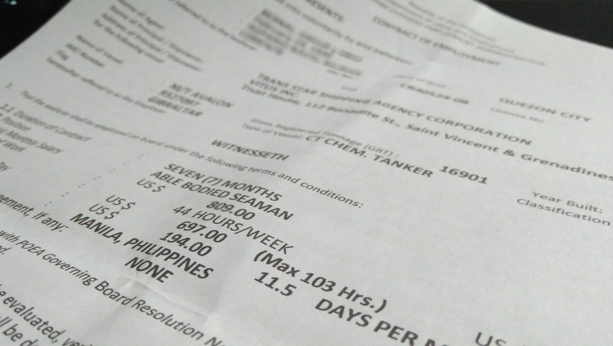 Sample of employment contract of an able seaman