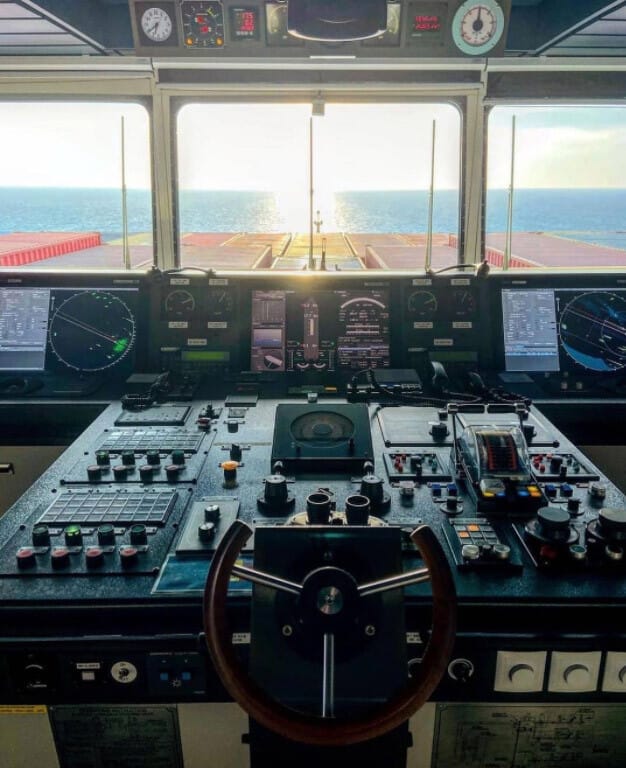 The Steering Wheel in the middle of the wheelhouse