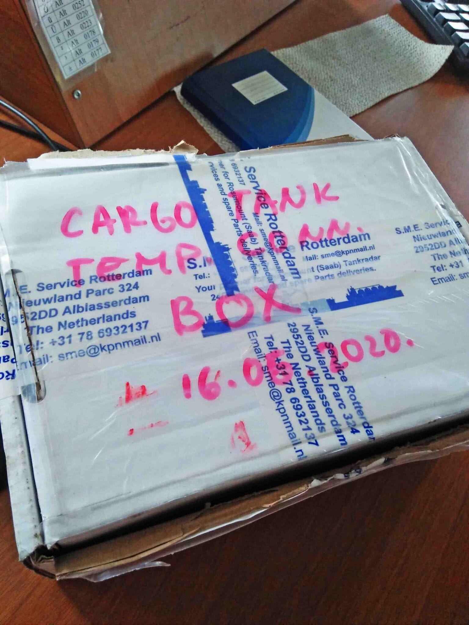A parcel for the cargo tank temperature connector still in fresh package.