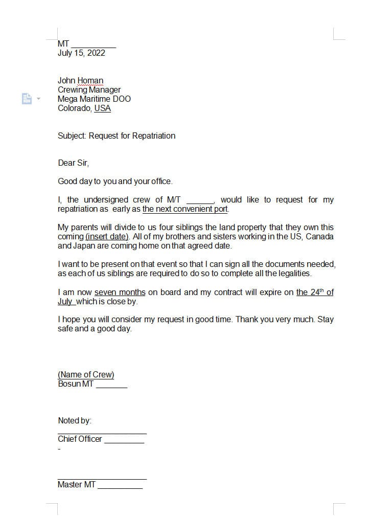 Repatriation Request - Reason - Family Real Estate