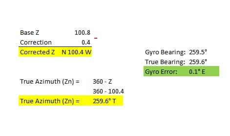 Computing the true bearing of a star using Sight Reduction Tables for Marine Navigation to get the gyro error.