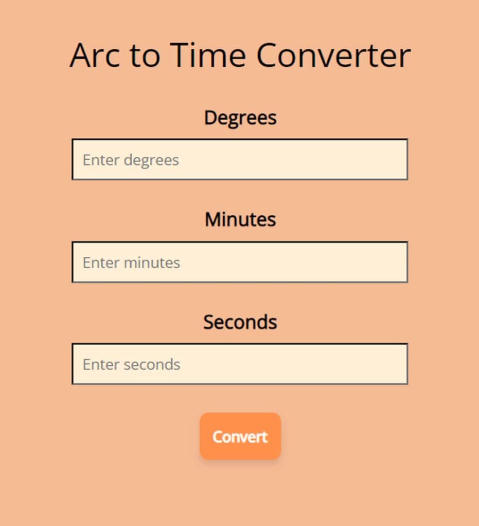 Converting Arc in degrees, minutes, and seconds to Time in hours, minutes, and seconds.