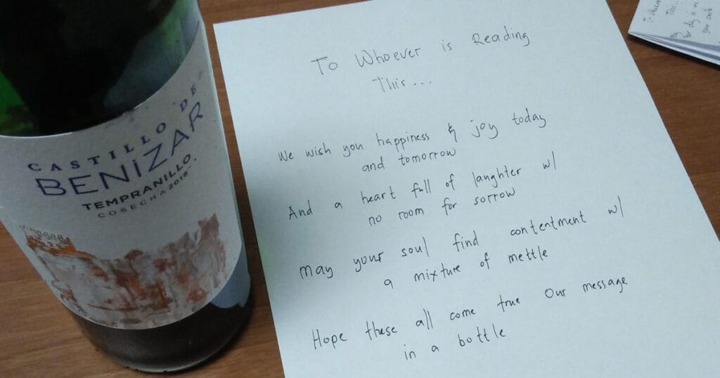 A simple poem written by a seaman that's about to be put inside a bottle and thrown into the sea as a message in a bottle.