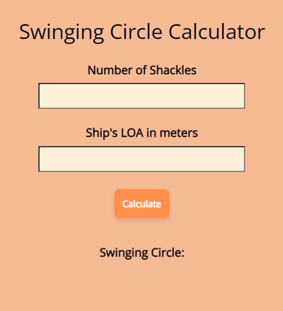 Finding your swinging circle given your ship's length and the number of shackles used.