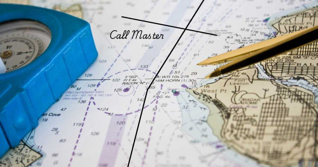 A marking on the navigational chart indicating when to call the Master.